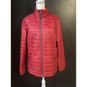 Port Authority Ladies M Red Quilted Puffer Jacket Full Zip Logo